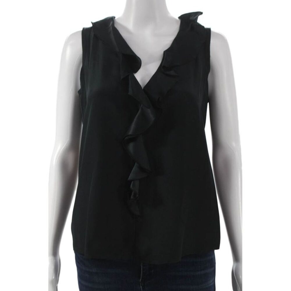 Go Silk Women V-Neck Sleeveless Silk Blouse Black Size S
